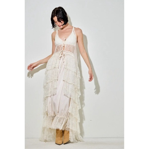 NEW Baevely Anthropologie BLACK Lace Ruffle Ribbon Duster Tiered Romantic, Small - Picture 5 of 10